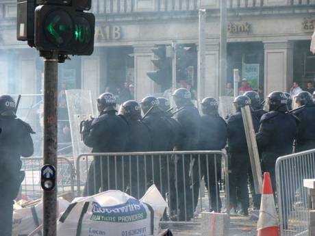 Fireworks Explode All Around Police Lines