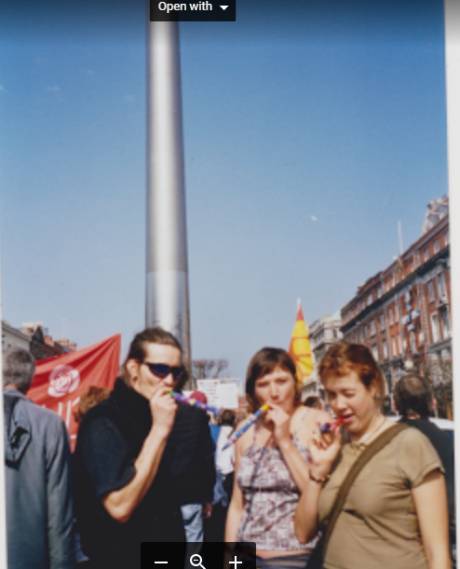 Click on image to see full-sized version British spy Mark Kennedy at the spire on O Connell Street, Dublin with Kim Bryan and Sarah Hampton in 2005.