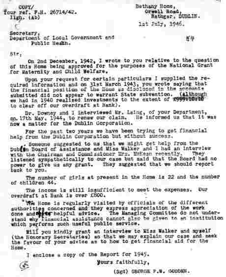 Bethany Home thought aid would come with the ban on Catholics - they had to wait 10 years (in which children continued to die)