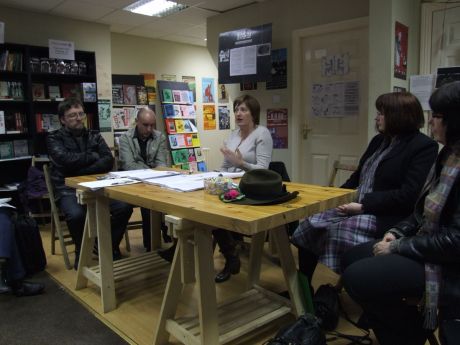 Anne McShane of Hands Off the People of Iran, early evening