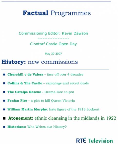 Click on image to see full-sized version RTE uses "ethnic cleansing" tag to describe programme - where did they get it? No one will own up. - click for detail